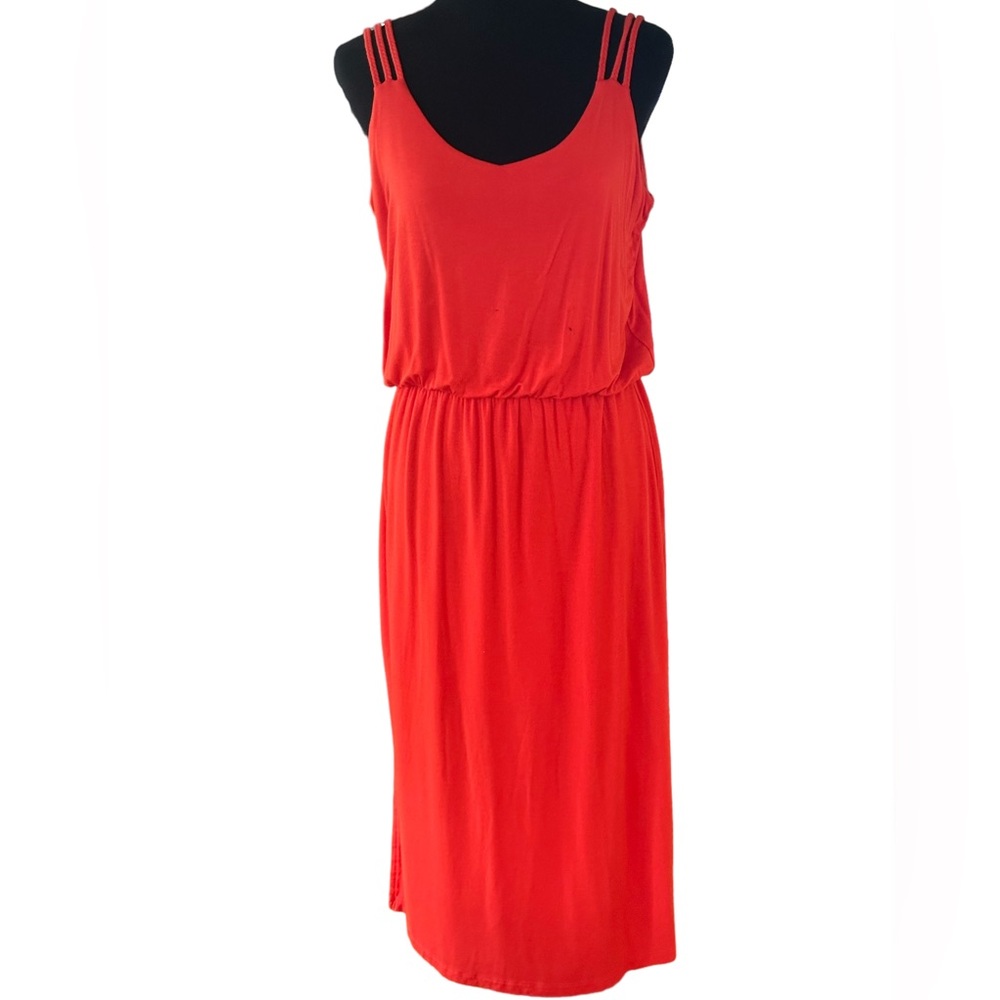 Fleur Bleve Orange Red Midi Dress Size Large